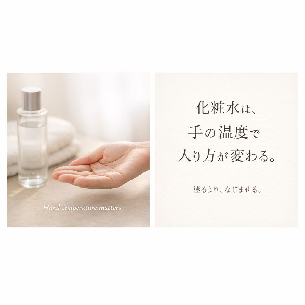 化粧水は、手の温度で入り方が変わる